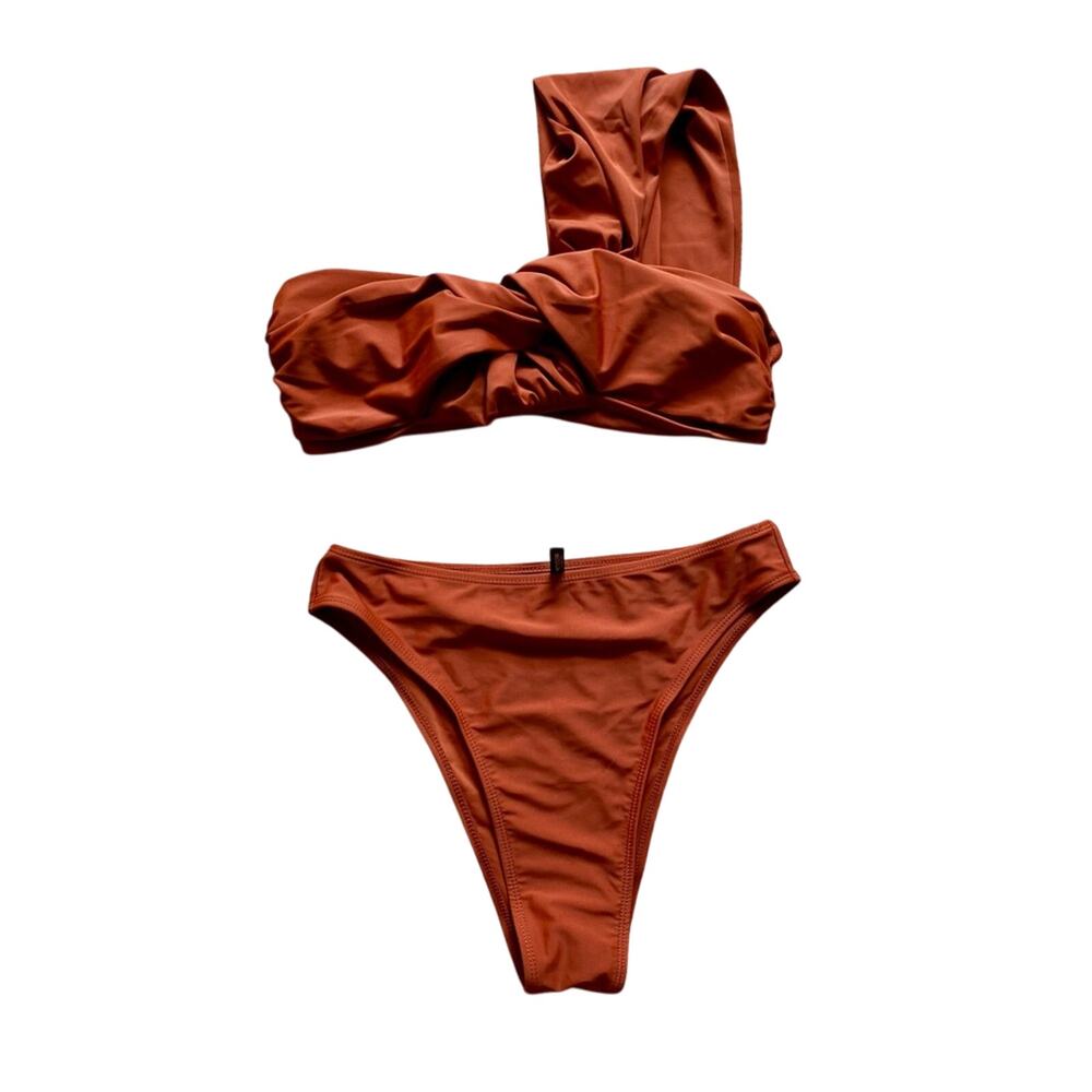 PrettyLittleThing One Shoulder Twisted Front Bandeau Beach Bikini High Waist Set